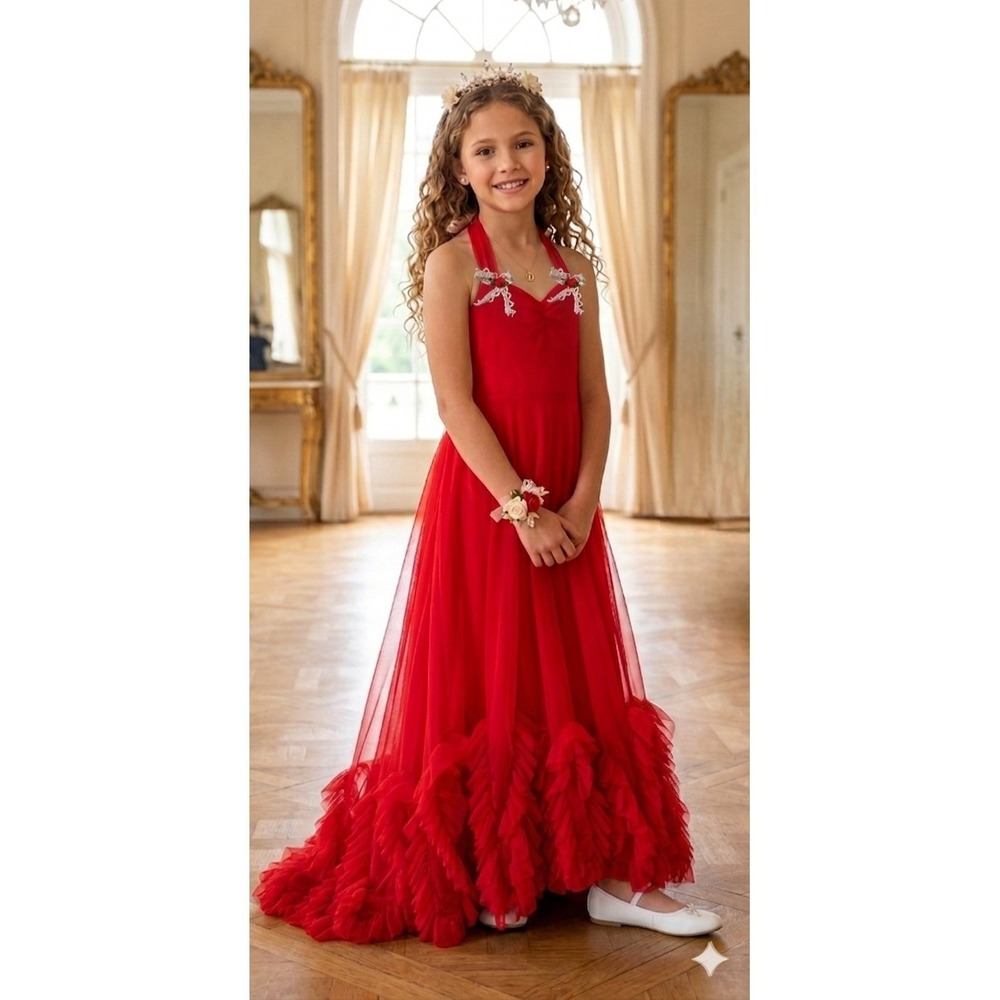 Dollcake A Ruffle Affair Dress Kids Sz 10 Red New Vintage‎ Style Halter Gown NEW